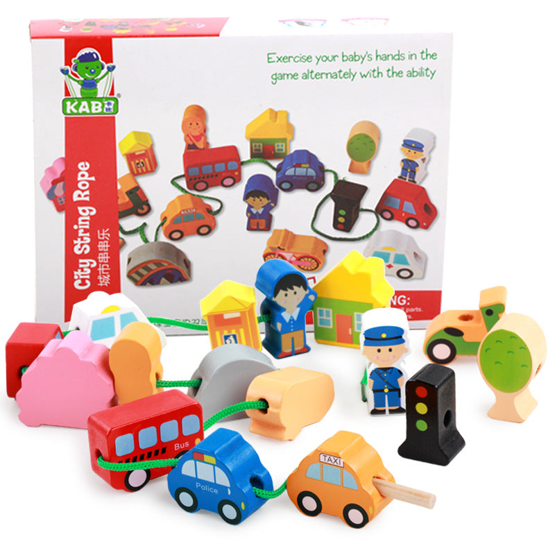 Wooden large particle beaded toy